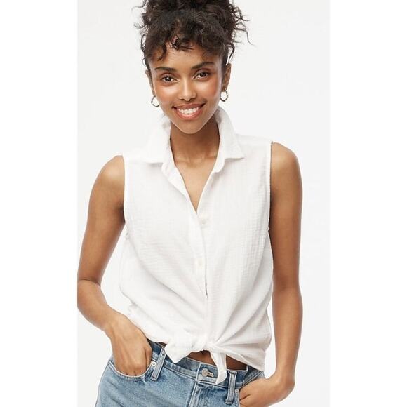 J.Crew Tops - NWT J. Crew Button Up Sleeveless Gauze Shirt White Size 2X Flawed Lightweight